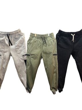 5t boys three pack Kids Elastic Waist Cargo Joggers - Olive, Black, Light Gray